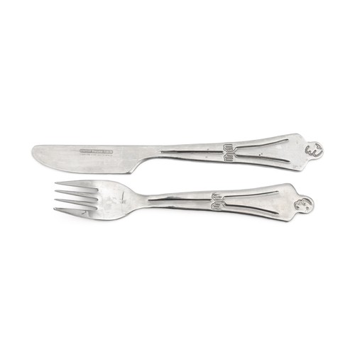 5047 - A STAINLESS STEEL KNIFE AND FORK SET, CARROL BOYES