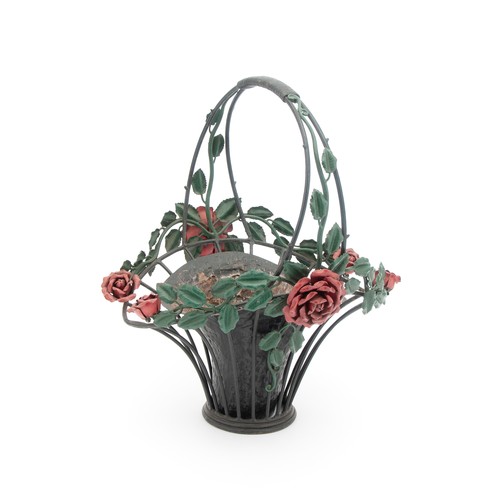 9050 - A METAL BASKET WITH ROSES