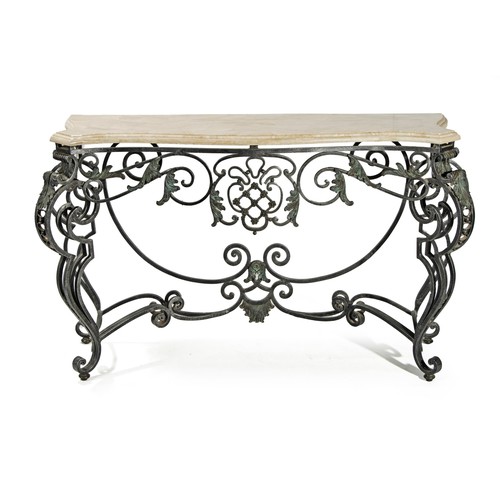 336 - A MARBLE AND CAST IRON PATIO SERVER, MODERN