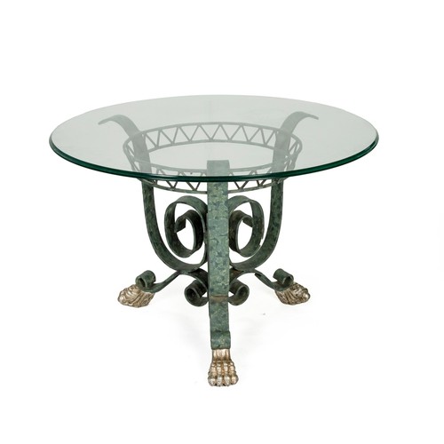 338 - A WROUGHT IRON PATIO TABLE, MODERN