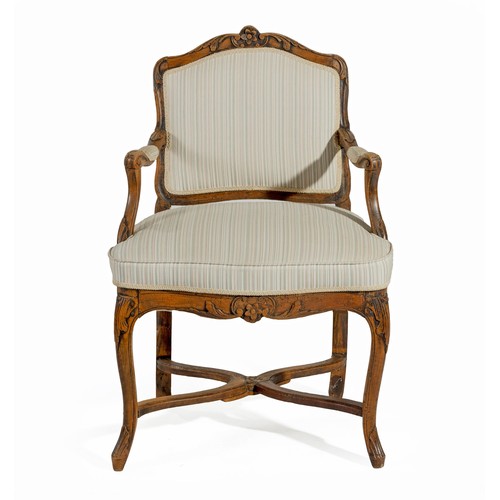 369 - A WALNUT LOUIS XVI STYLE ARMCHAIR