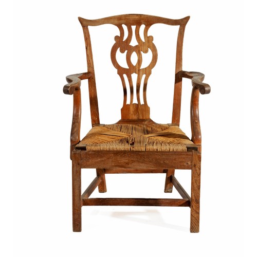 384 - AN OAK GEORGE III STYLE ARMCHAIR