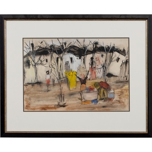 681 - Joe (Joseph Ramapulane) Maseko (South African 1940 - 2008) TOWNSHIP SCENE WITH FIGURES