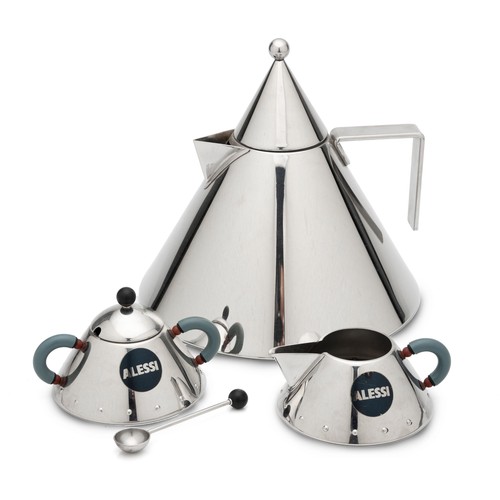 238 - AN ALESSI STAINLESS STEEL IL CONICO KETTLE, DESIGNED BY ALDO ROSSI, 1986