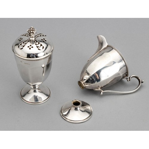 1026 - A CASED GEORGE V SILVER SUGAR CASTER AND MILK JUG, MAPPIN AND WEBB LTD, BIRMINGHAM, 1923