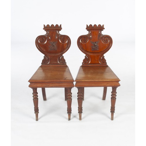 426 - A PAIR OF MAHOGANY HALL CHAIRS