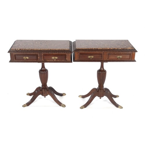 361 - A PAIR OF PARTRIDGE WOOD MARBLE-TOPPED PEDESTAL SIDE TABLES