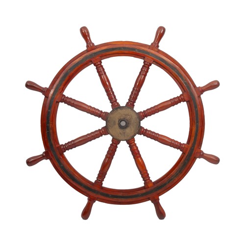 439 - AN OAK AND BRASS SHIPS WHEEL