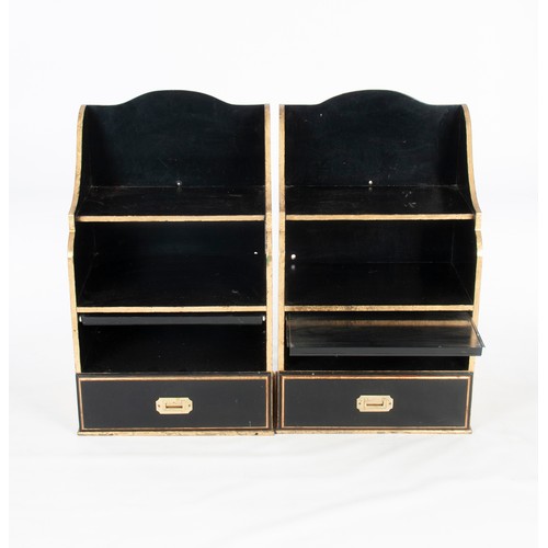 896 - A PAIR OF EBONISED BEDSIDE TABLES