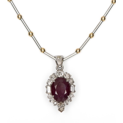 685 - A RUBY AND NATURAL DIAMOND PENDANT