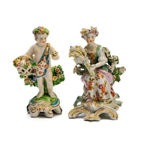 383 - A PAIR OF DERBY PORCELAIN FIGURINES OF CHILDREN, REPRESENTING SPRING