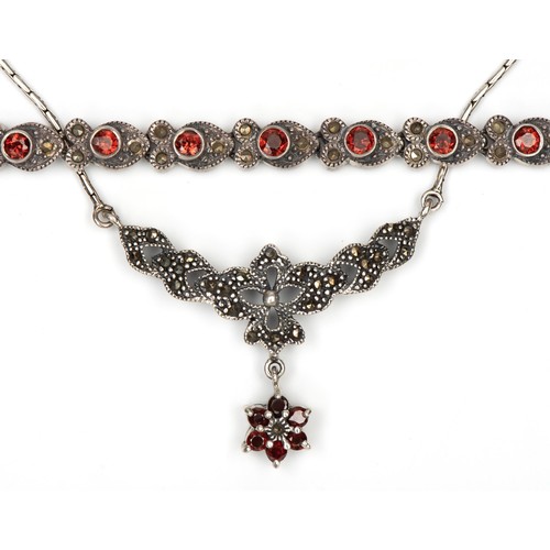 1034 - A SUITE OF MARCASITE AND GARNET JEWELLERY