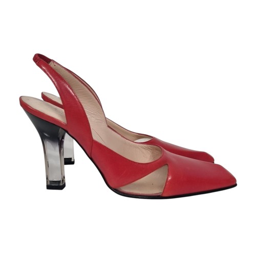 316 - A PAIR OF ESCADA RED LEATHER HEELS