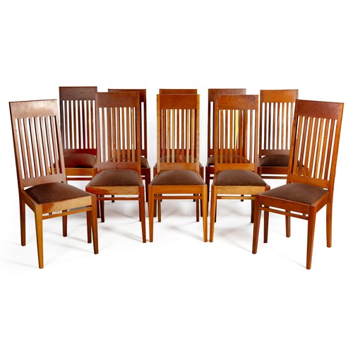 A SET OF TEN CHERRYWOOD DINING CHAIRS, MANUFACTURED BY PIERRE CRONJE