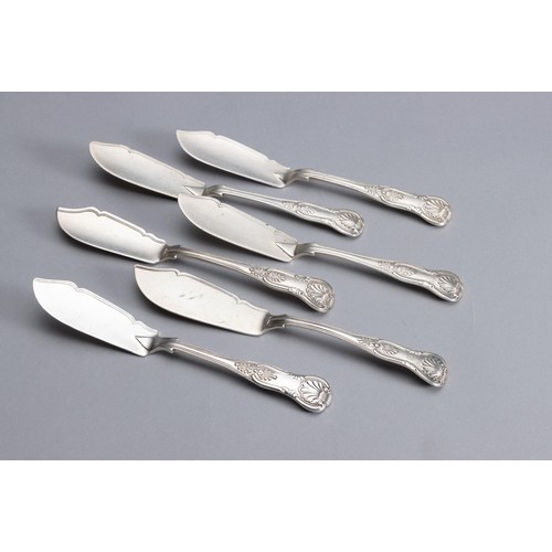 SIX SILVER KING'S PATTERN FISH KNIVES, VARIOUS MAKER'S AND DATES, LONDON