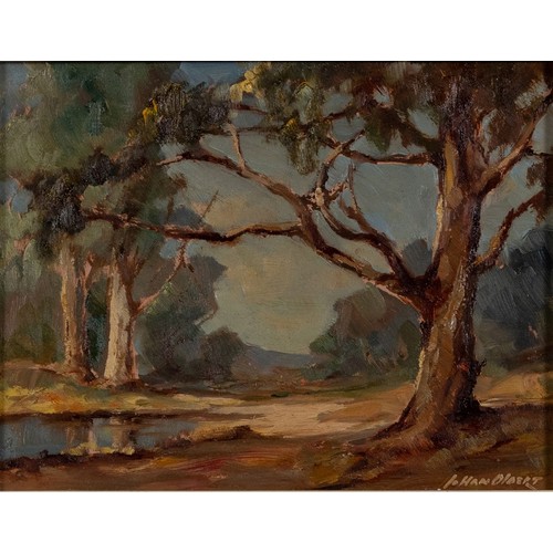 1025 - Johan (Johannes) Oldert (South African 1912-1984) TREES BESIDE A RIVER
