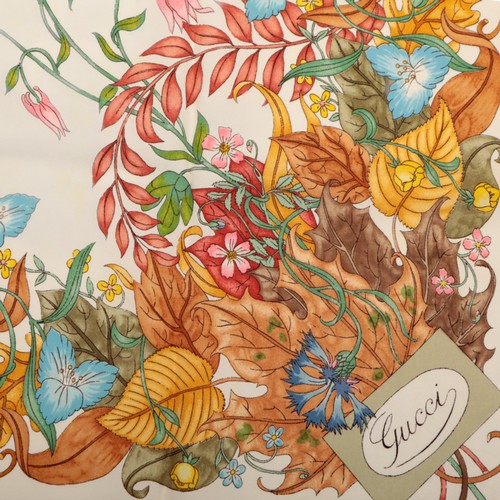 50 - A GUCCI ACCORNERO FLORAL PRINT SILK SCARF, CIRCA 1990