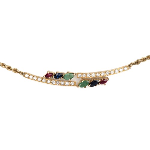 627 - A NATURAL DIAMOND, RUBY AND SAPPHIRE NECKLACE