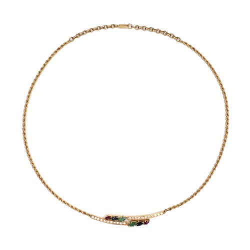 627 - A NATURAL DIAMOND, RUBY AND SAPPHIRE NECKLACE