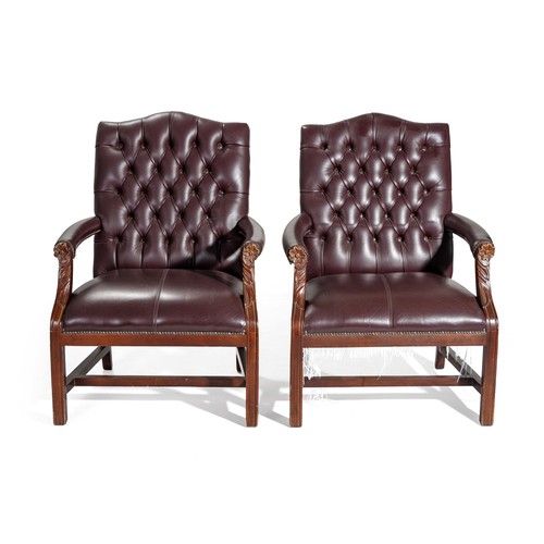 1280 - A PAIR OF LEATHER UPHOLSTERED ARMCHAIRS, MODERN