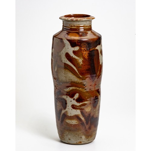 A LARGE CYLINDRICAL STONEWARE VASE