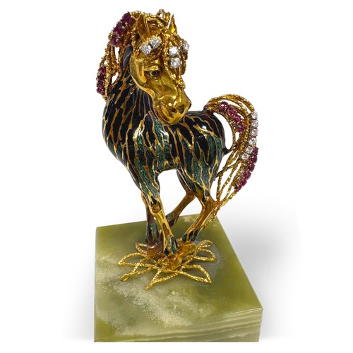 A NATURAL DIAMOND AND RUBY HORSE STATUE