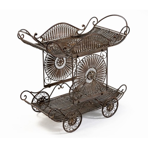 1231 - A TWO TIERED WROUGHT IRON TROLLEY, MODERN