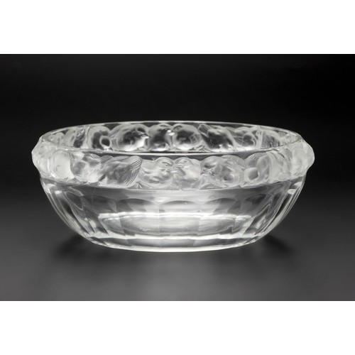 505 - A LALIQUE 'MESANGES' BOWL WITH FROSTED BIRD BORDER