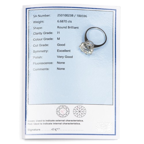 750 - AN E.G.L CERTIFIED NATURAL 6.68 CARAT SOLITAIRE DIAMOND RING