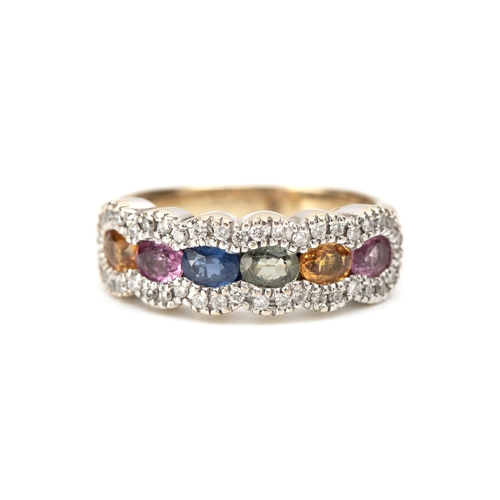 725 - A NATURAL DIAMOND AND GEMSTONE DRESS RING