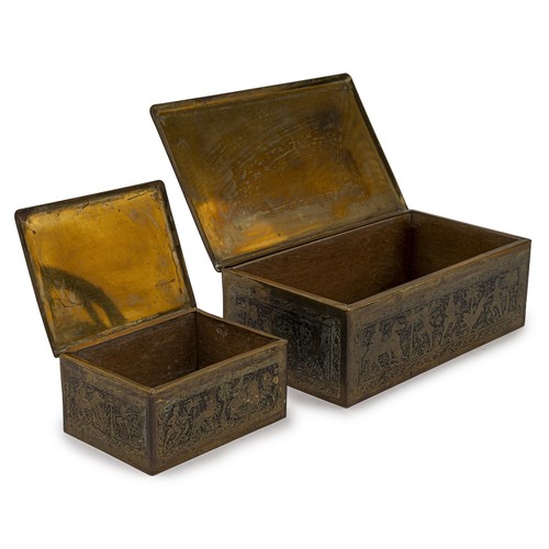 55 - A PAIR OF BRASS ASIAN TRINKET BOXES