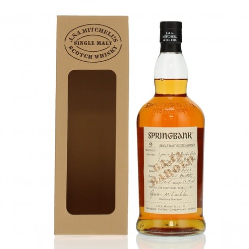 22 - A BOTTLE OF J & A SPRINGBANK 9 YEAR OLD SINGLE MALT SCOTCH WHISKY