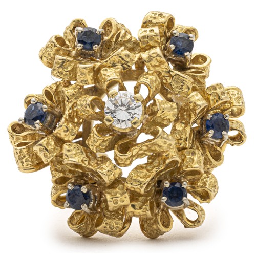 723 - A NATURAL DIAMOND AND GEMSTONE DRESS RING