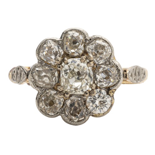 739 - A NATURAL MINE CUT DIAMOND CLUSTER RING, 1.45 CARATS
