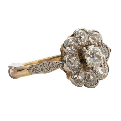 739 - A NATURAL MINE CUT DIAMOND CLUSTER RING, 1.45 CARATS