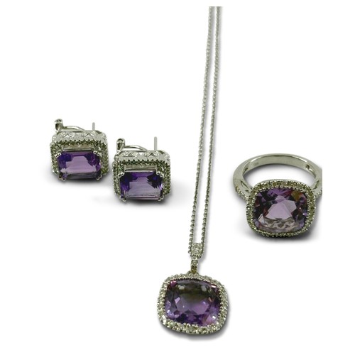 701 - A SUITE OF NATURAL DIAMOND AND AMETHYST JEWELLERY