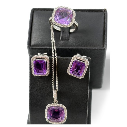 701 - A SUITE OF NATURAL DIAMOND AND AMETHYST JEWELLERY