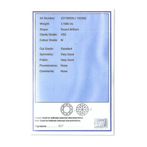 714 - A CERTIFIED NATURAL DIAMOND SOLITAIRE PENDANT, 3.106 CARATS CHARLES GREIG 2018