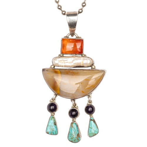 350 - A SILVER GEMSET NECKLACE, MEXICO, 1960
