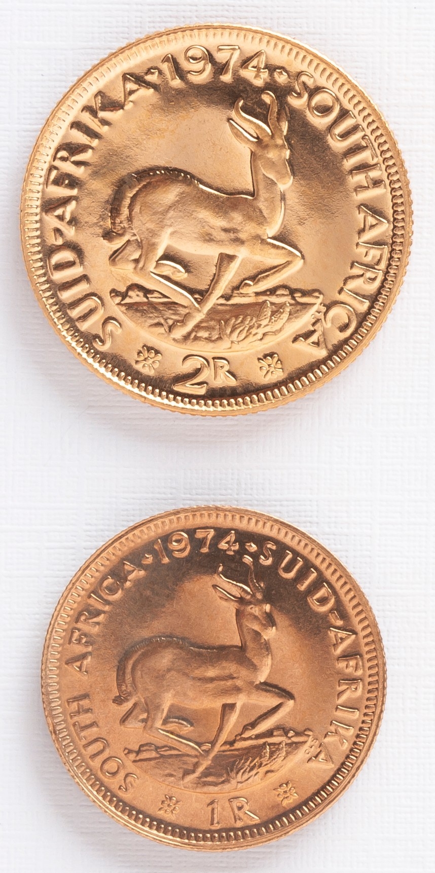 A GOLD R2 & R1 GOLD COIN SET, SOUTH AFRICA