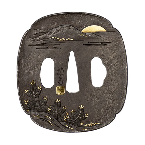 A JAPANESE EDO PERIOD IRON SHOAMI TSUBA WITH PINE TREE MOTIF, EDO ...