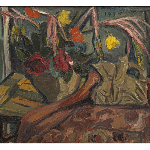 Irma Stern (South African 1894 - 1966) STILL LIFE OF FLOWERS AND CERAMIC FIGURE