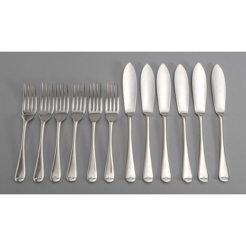 1507 - A SET OF SIX ELECTROPLATE FISH KNIVES AND FORKS, IMPRESSED 'SIPELIA', SHEFFIELD