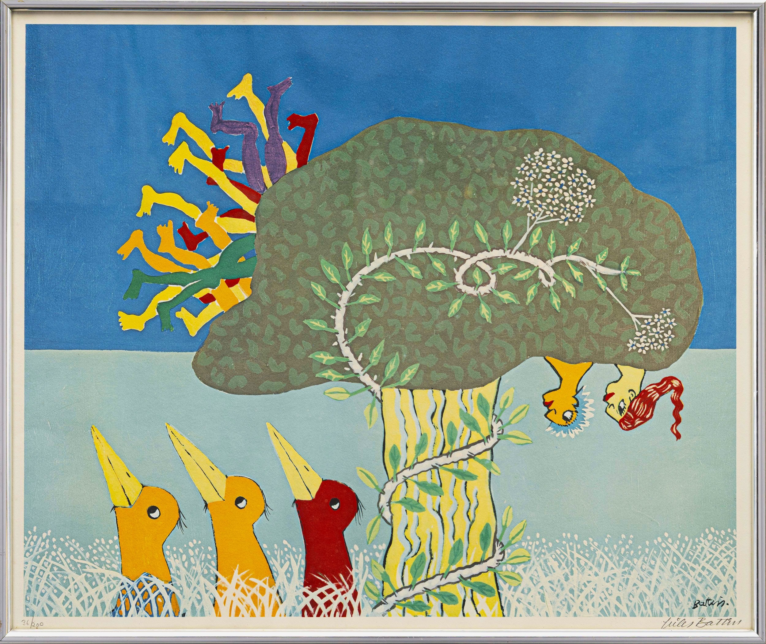 Walter Whall Battiss (South African 1906 - 1982) TEN PEOPLE IN A MPIPI TREE