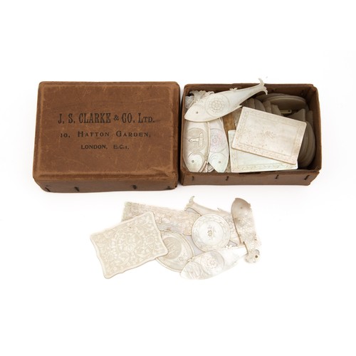 58 - AN ASSEMBLED COLLECTION OF MOTHER-OF-PEARL GAMING COUNTERS, J.S. CLARKE & CO. LTD