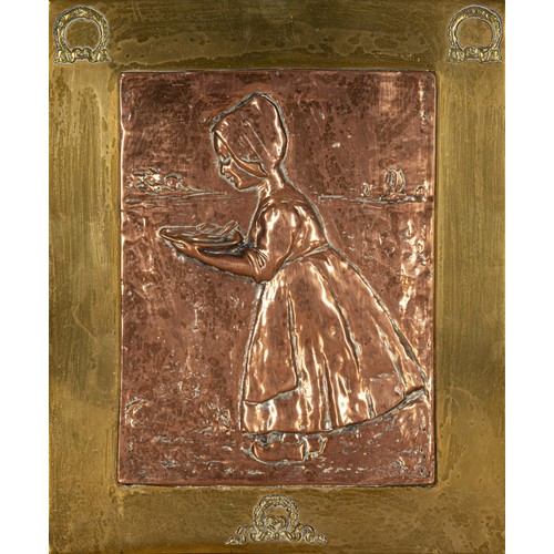 64 - A BRASS AND COPPER RELIEF PANEL, POSSIBLY MID-19TH CENTURY