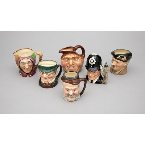 230 - FIVE ROYAL DOULTON TOBY JUGS AND A SANDLAND WARE TOBY JUG