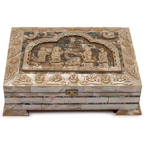 211 - A MOTHER-OF-PEARL AND ABALONE SHELL INLAID BIBLE BOX