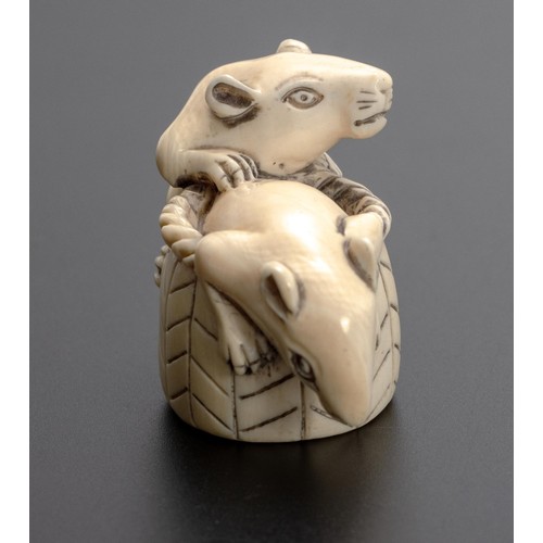 649 - A JAPANESE CARVED 'RAT GROUP' TUSK NETSUKE