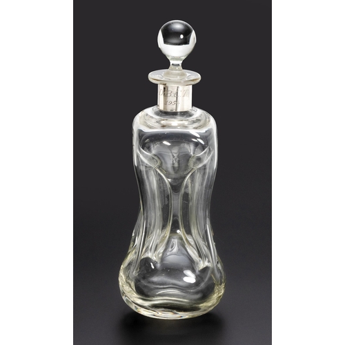 462 - A SILVER MOUNTED AND GLASS ‘KLUK KLUK’ DECANTER